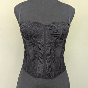 Black Lace Corset Tank - Sheer Panels - S - Gothic Grunge